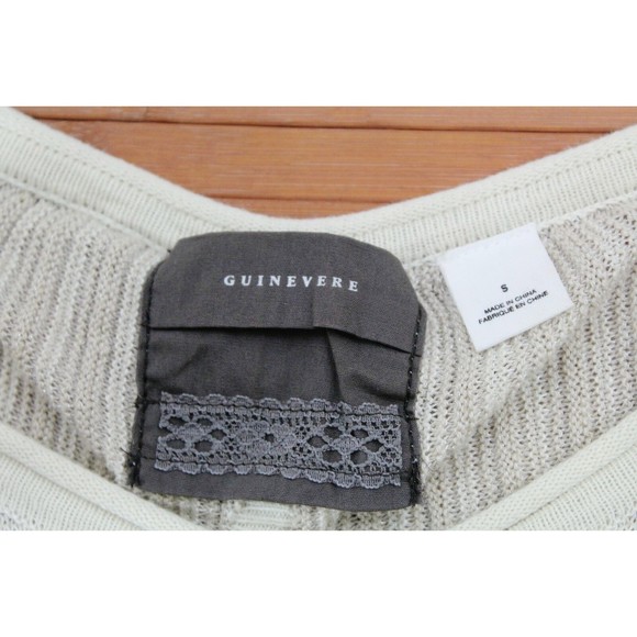 Guinevere Anthropologie Sweater S Cream Linear Gleam Linen Blend Cardigan - Picture 3 of 7